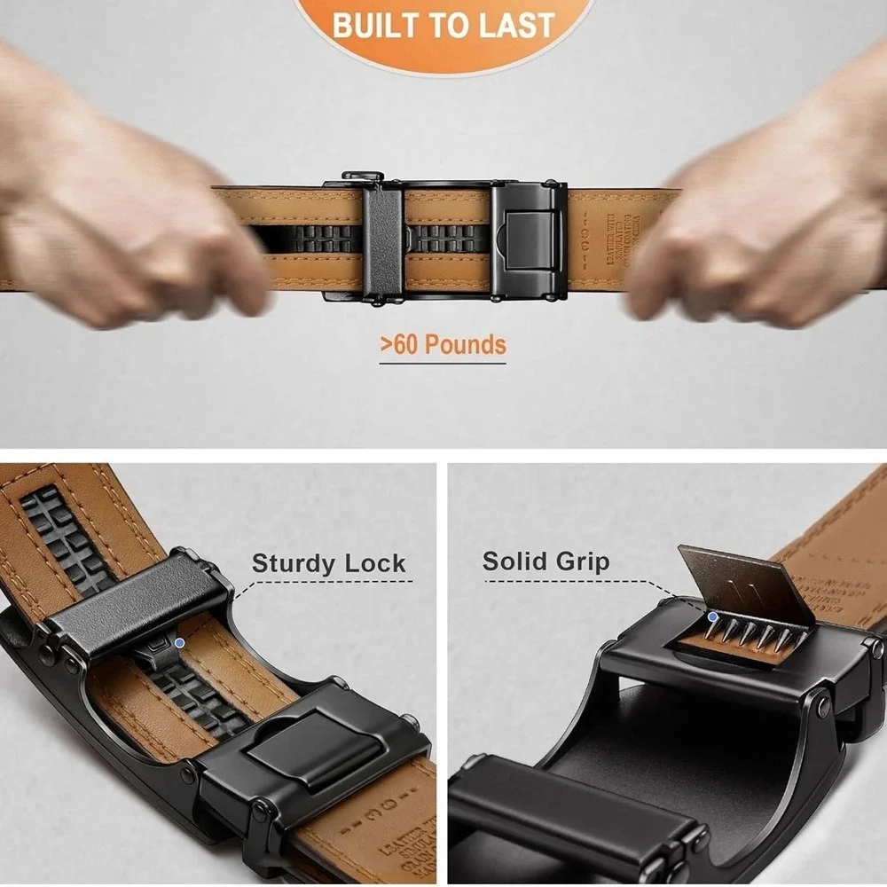 Kemisant Mens Ratchet Belt 2 Pack Black Brown Leather Automatic Slide Buckle Set